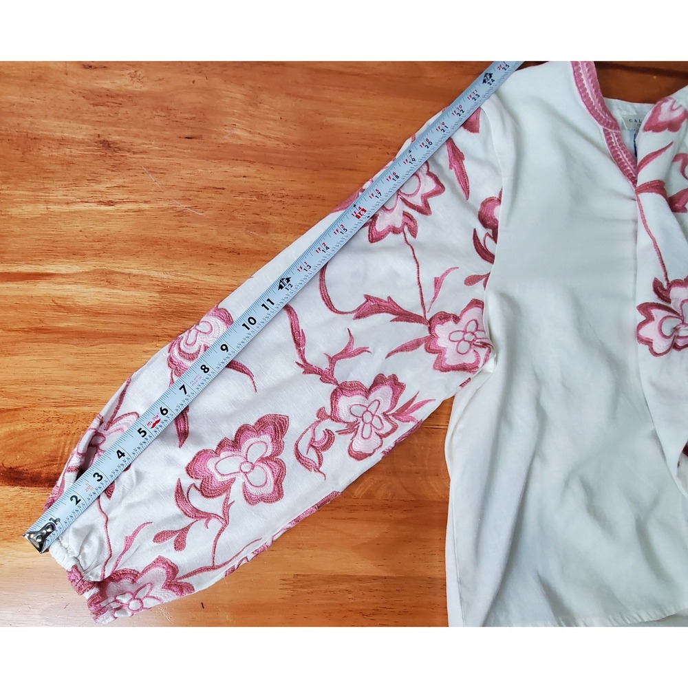 Calypso St Barth  Women's Large Embroidered Balloon Sleeves Pink White‎ Floral - Picture 5 of 10